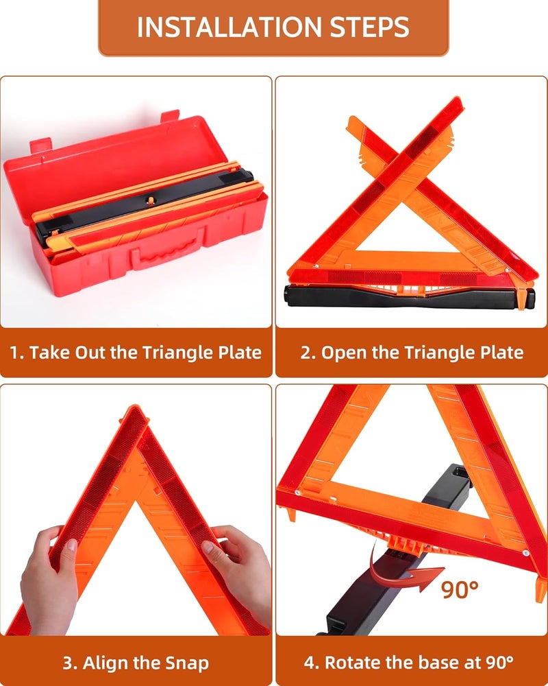 Noone Safety Triangles DOT Approved, 3 Pack Foldable Warning Reflective Triangles, US FMVSS 571 125 with Carrying Case, Heavy Base Emergency Roadside Triangles - Image 5